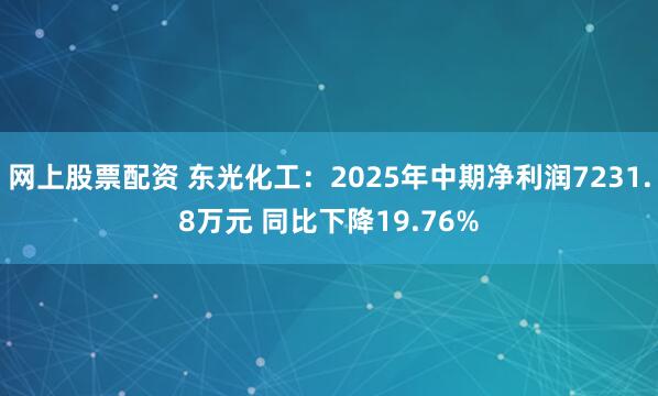 网上股票配资 东光化工：2025年中期净利润7231.8万元 同比下降19.76%